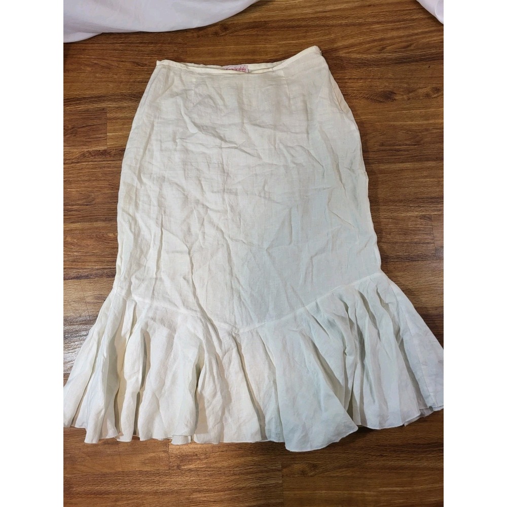 Eva Tralala White 100% Linen Midi Skirt Size Large
